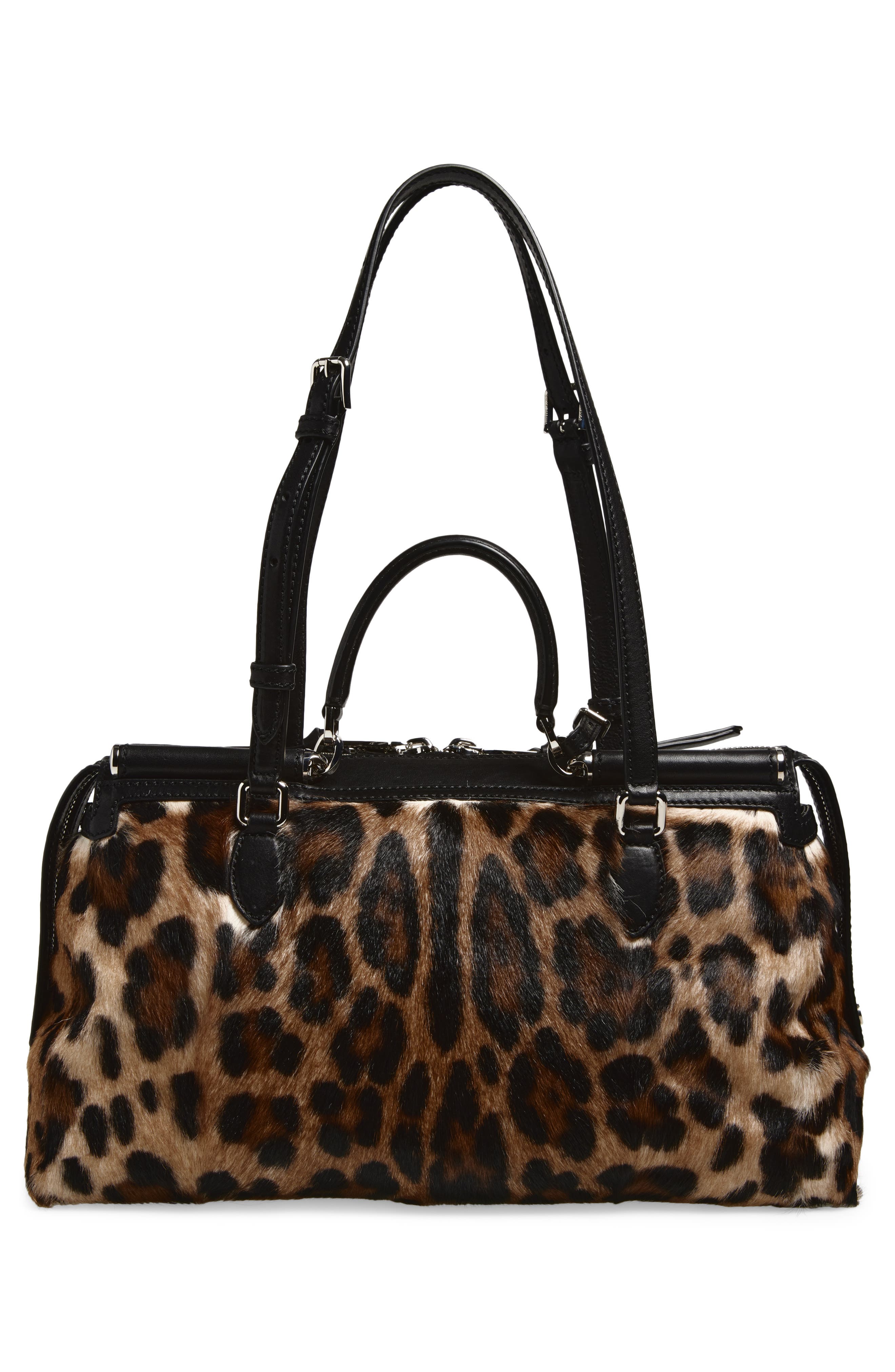Dolce&Gabbana Rumble Leopard Print Genuine Calf Hair Satchel, Alternate, color, 89738 Leo/ Nero