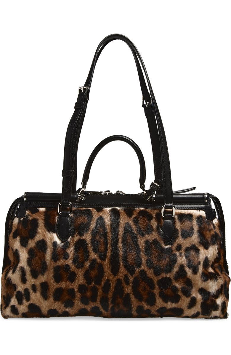 Dolce&Gabbana Rumble Leopard Print Genuine Calf Hair Satchel, Alternate, color, 89738 Leo/ Nero