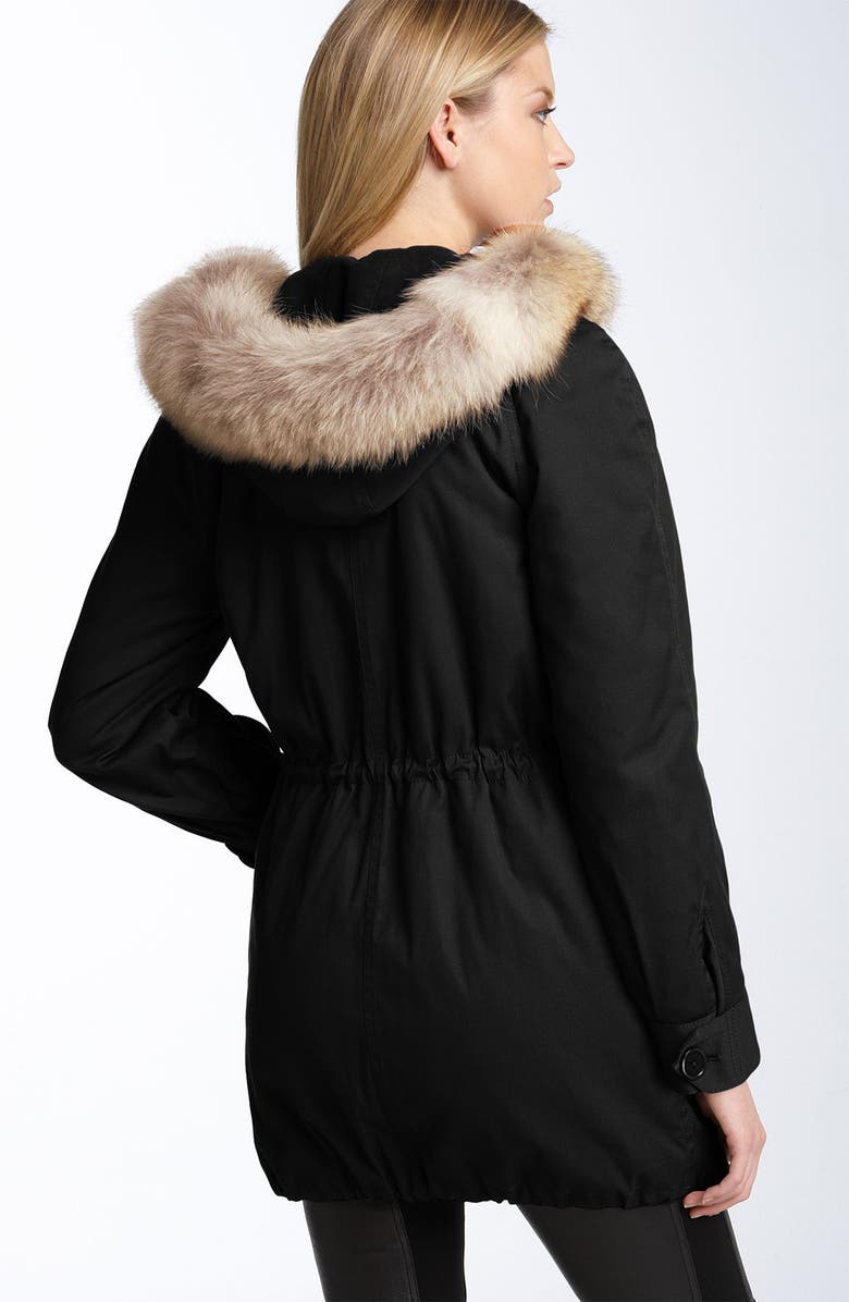 MARC BY MARC JACOBS 'Marley' Stretch Twill Coat with Genuine Coyote Fur Collar, Alternate, color, 