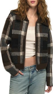 Lucky Brand Plaid Sweater Bomber Jacket