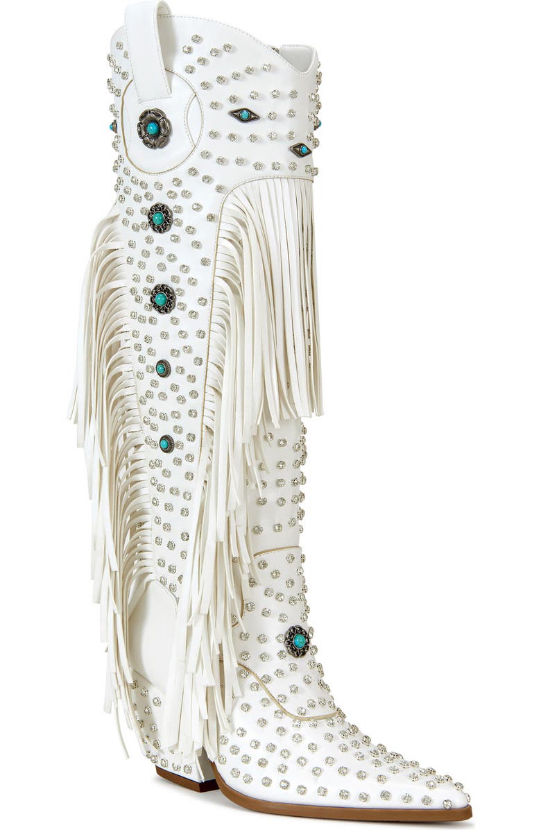 AZALEA WANG Bennett Fringe Cowboy Boot, Main, color, White