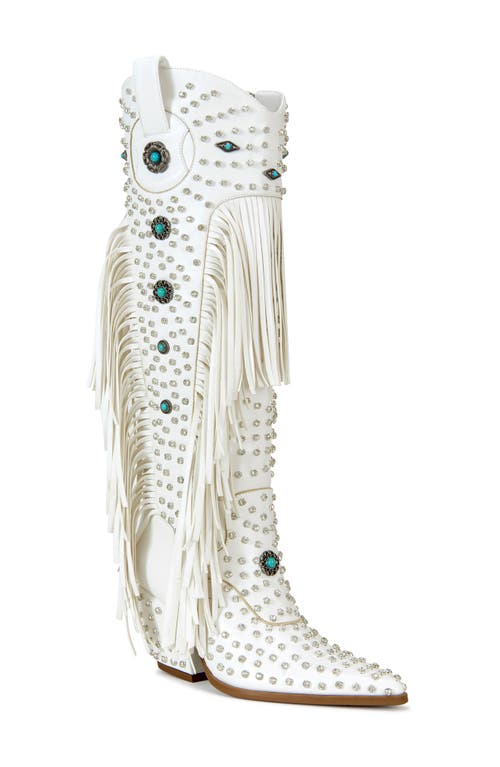 Azalea Wang Bennett Fringe Cowboy Boot In White
