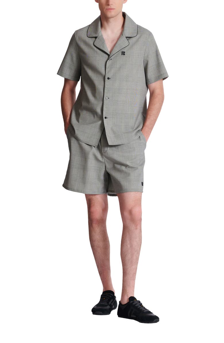 Balmain Short-sleeved Prince of Wales shirt, Alternate, color, Black