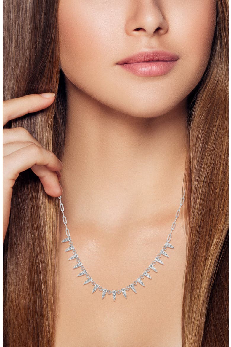 Cubic Zirconia Spike Frontal Necklace, Alternate, color, SILVER