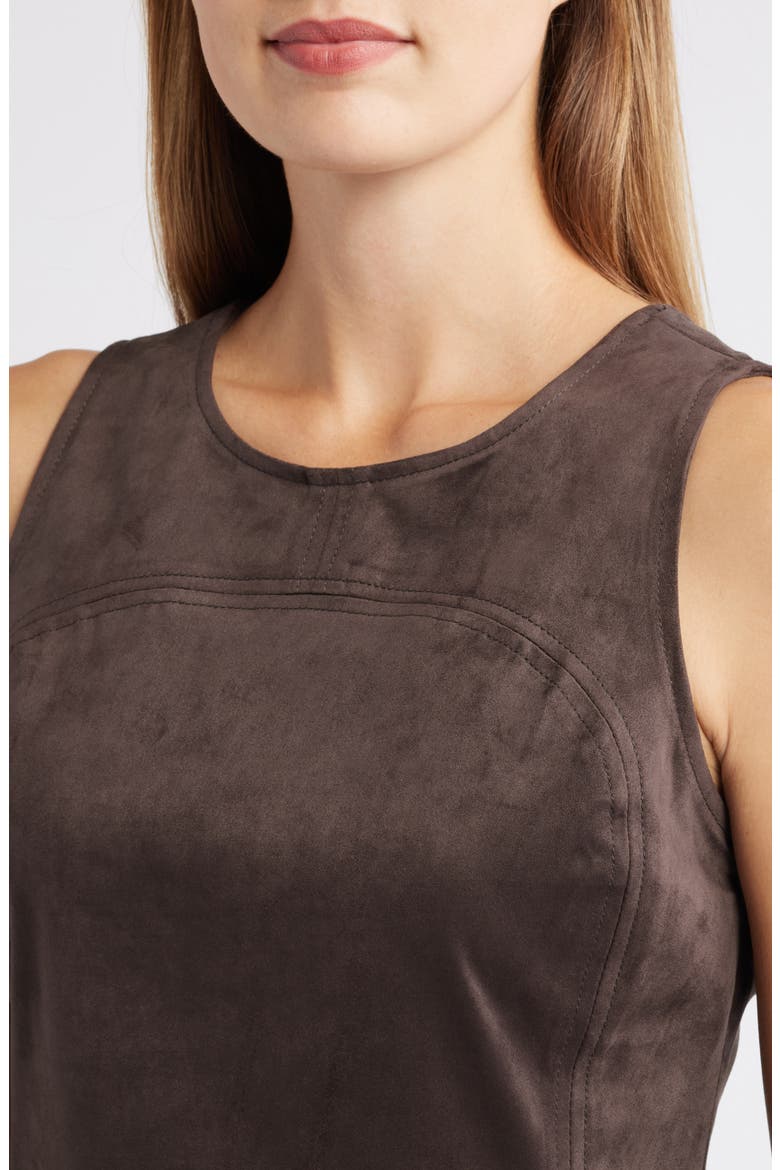 Pleated Hourglass Sleeveless Faux Suede Top, Alternate, color, COFFEE