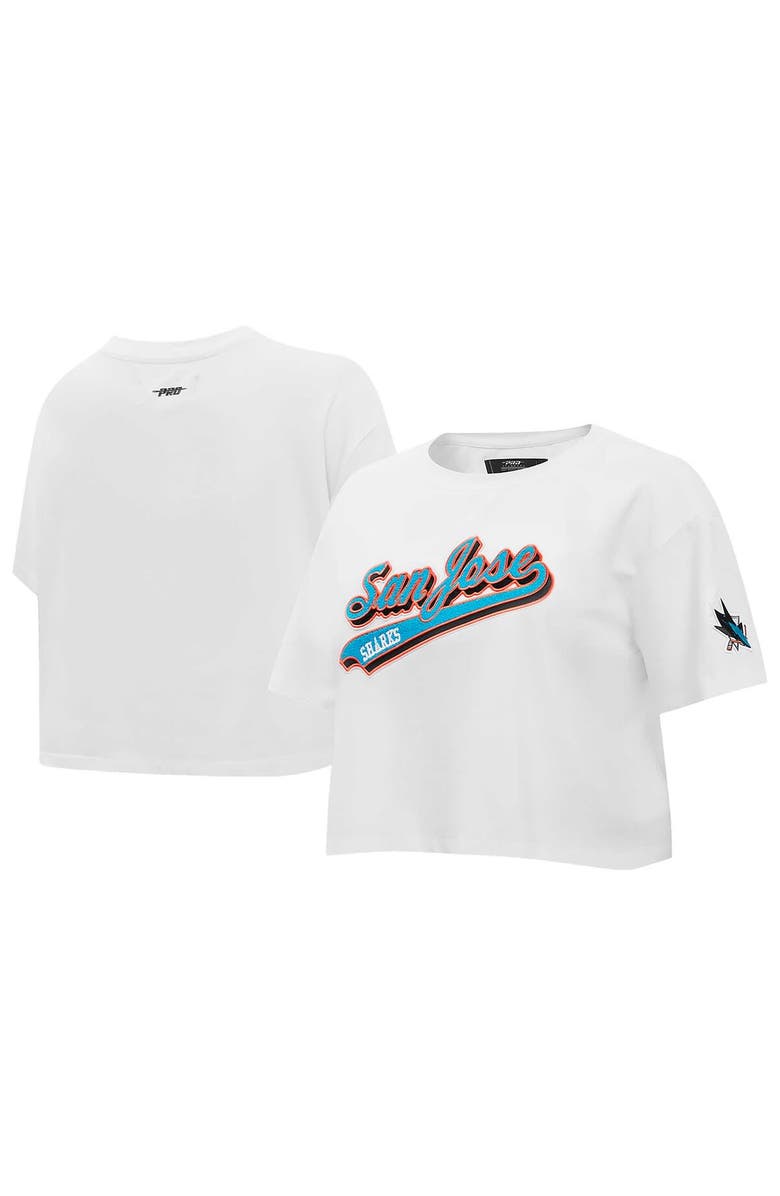 PRO STANDARD Women's Pro Standard White San Jose Sharks Boxy Script Tail Cropped T-Shirt, Main, color, 