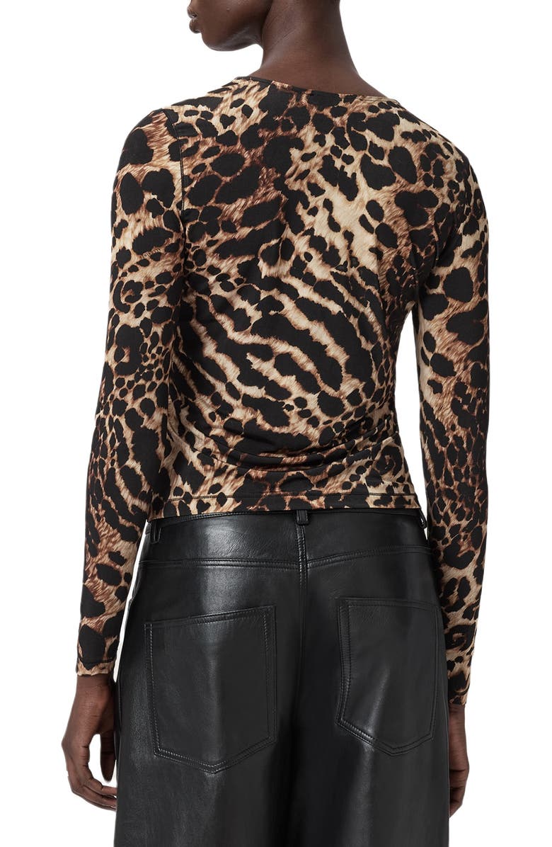 AllSaints Katlyn Leopard Print Jersey Top, Alternate, color, Pardus Honey Brown