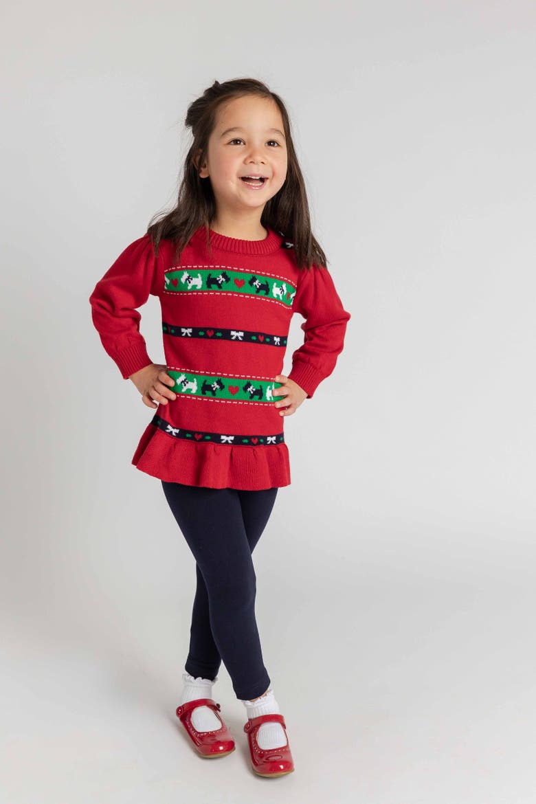 Sweater Tunic Set with Scotty Dogs, Bows, & Hearts, Alternate, color, Red, Navy, Green & White Multi
