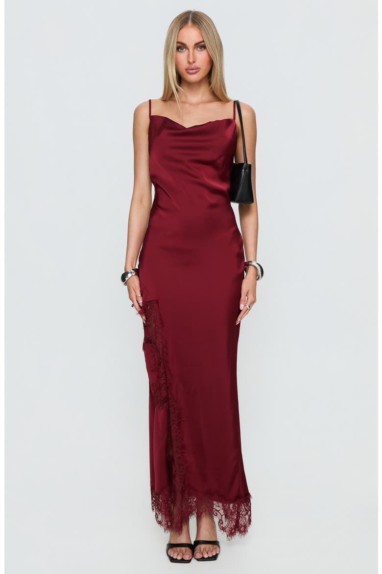 Katalyna Cowl Neck Lace Maxi Dress, Alternate, color, RED