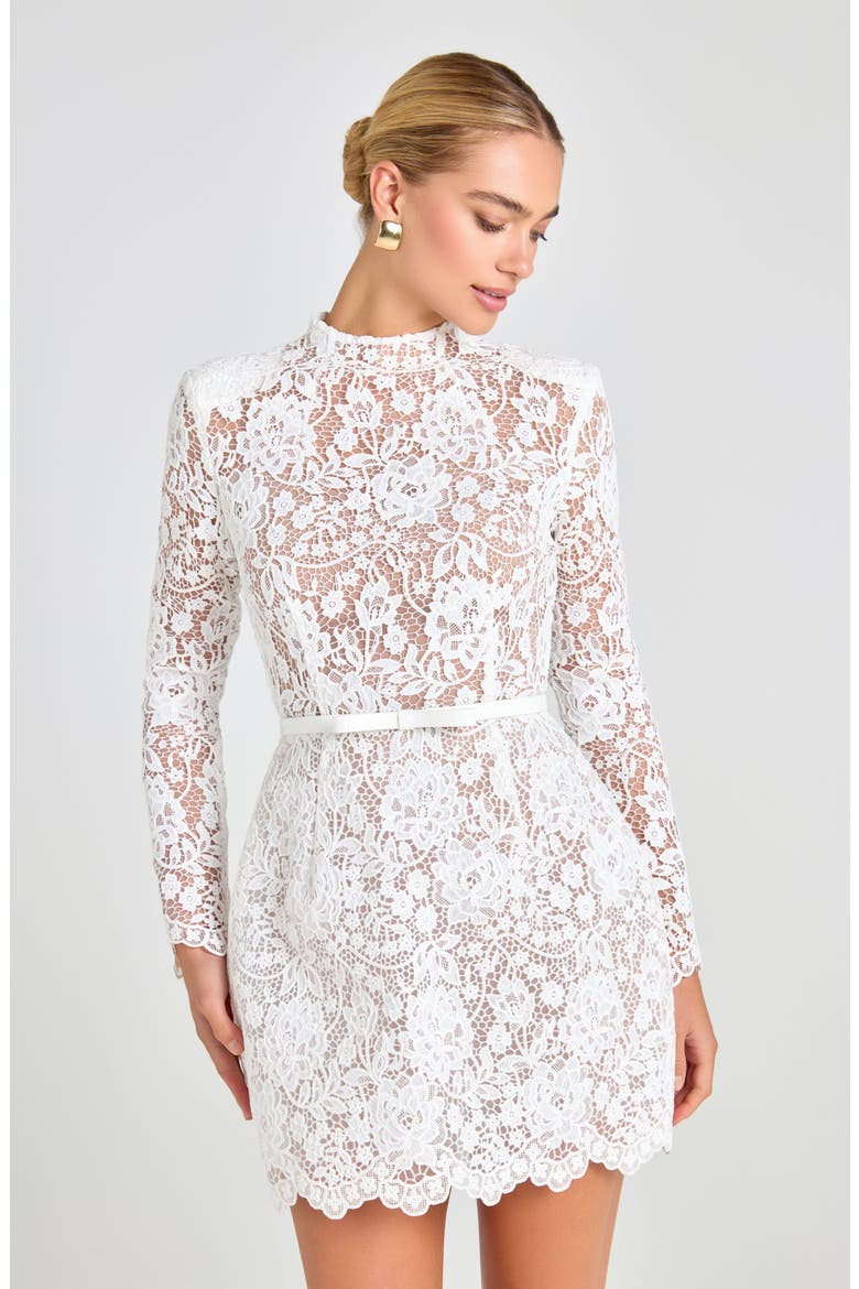 Sophie Long Sleeve Lace Overlay Cocktail Minidress, Alternate, color, WHITE