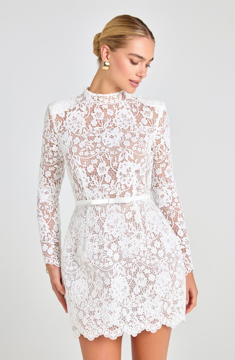 NADINE MERABI Addison Long Sleeve Lace Overlay Cocktail Minidress, Alternate, color, 