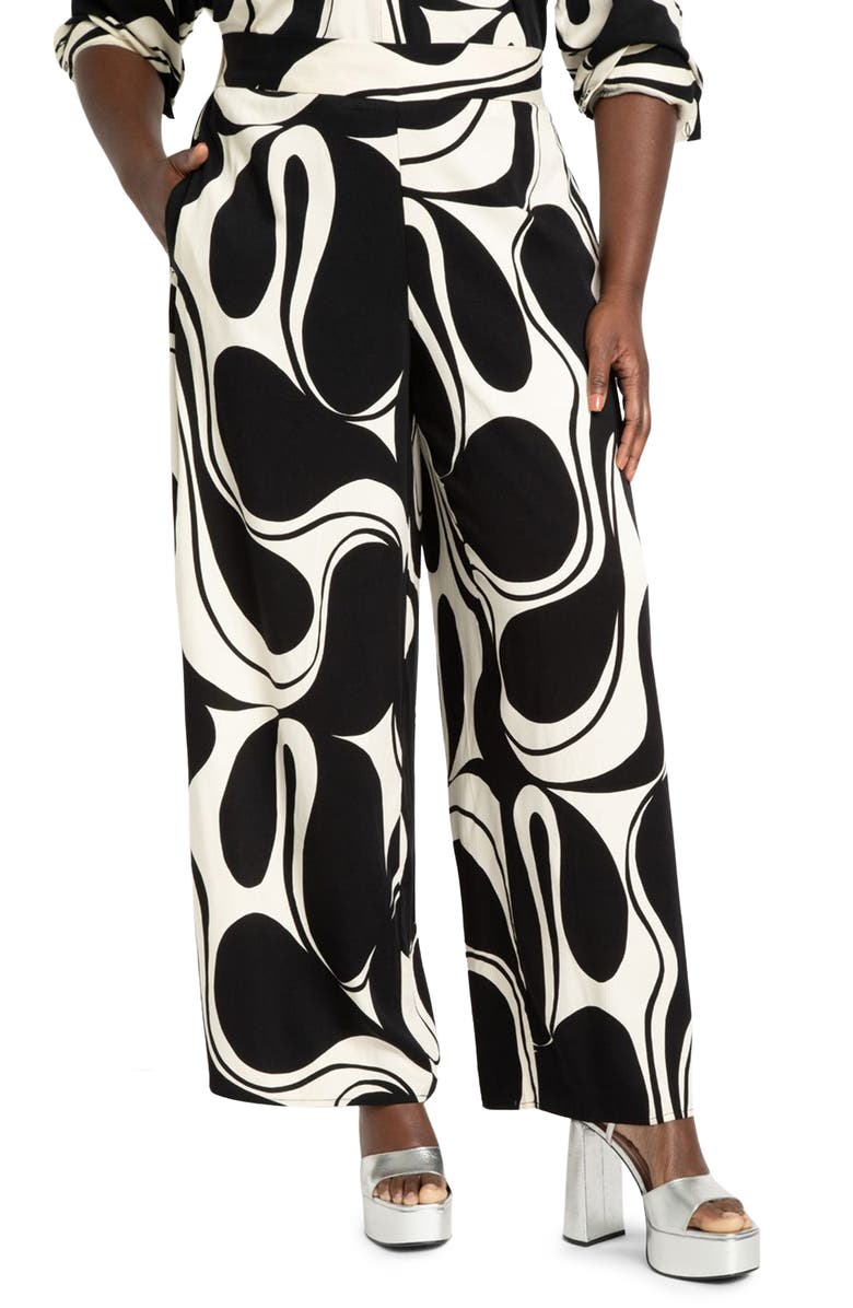 ELOQUII Abstract Print Pull-On Wide Leg Pants, Main, color, 