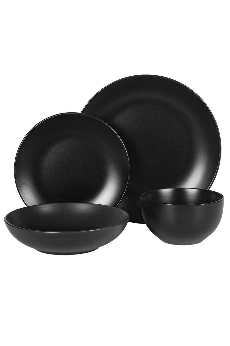 Queenslane Double Bowl Plates and Bowls Dinnerware Set, Alternate, color, Black