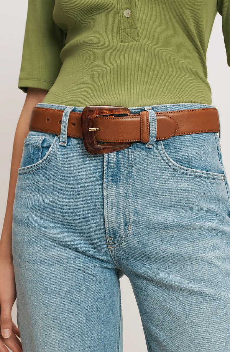 Veronica Beard Resin Buckle Leather Belt, Alternate, color, Hazelwood