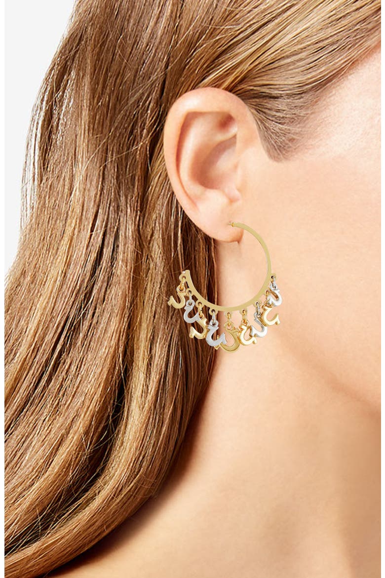 Horseshoe Drop Hoop Earrings, Alternate, color, GOLD TONE