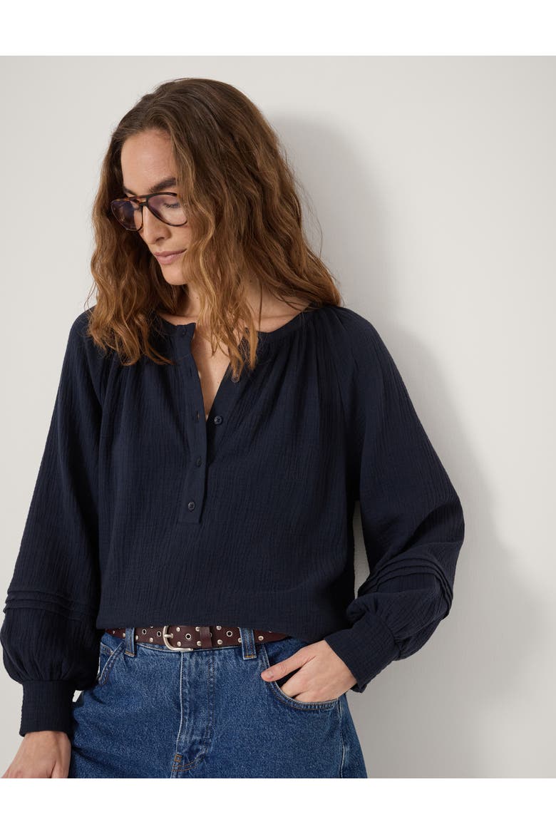 Rhea Cotton Cheesecloth Blouse, Alternate, color, Navy Blue