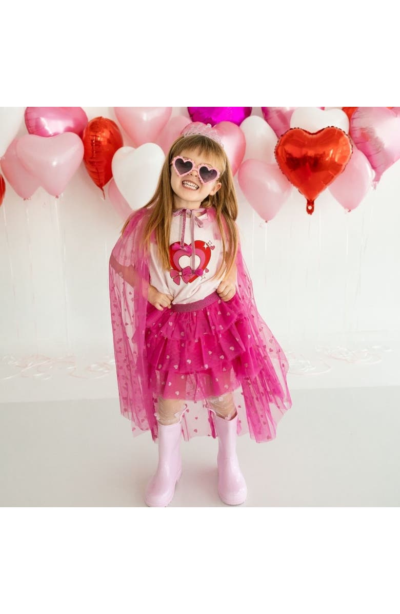 Sweet Wink Pink Glitter Heart Valentine's Day Cape, Alternate, color,