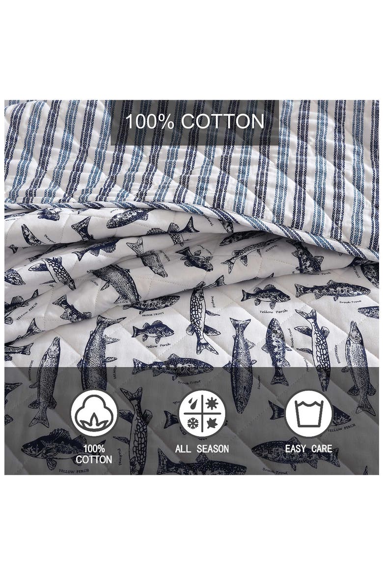 Wes Fish Cotton Twin Quilt & Sham Set, Alternate, color, BLUE