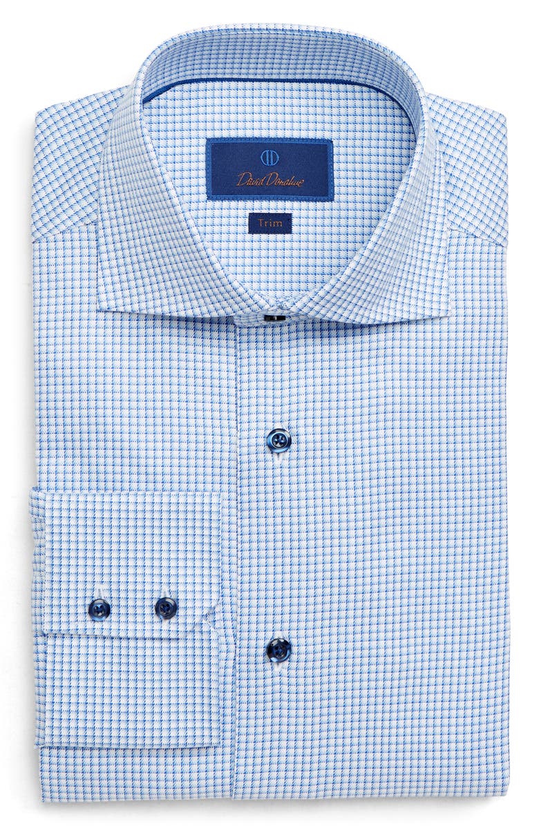 David Donahue Check Pattern Trim Fit Dress Shirt, Main, color,