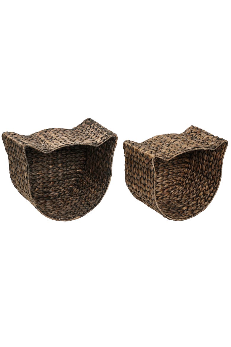 Felix Cat-Shaped Hand Woven Water Hyacinth Nesting Pet Toy Organizer Baskets, Main, color, Brown