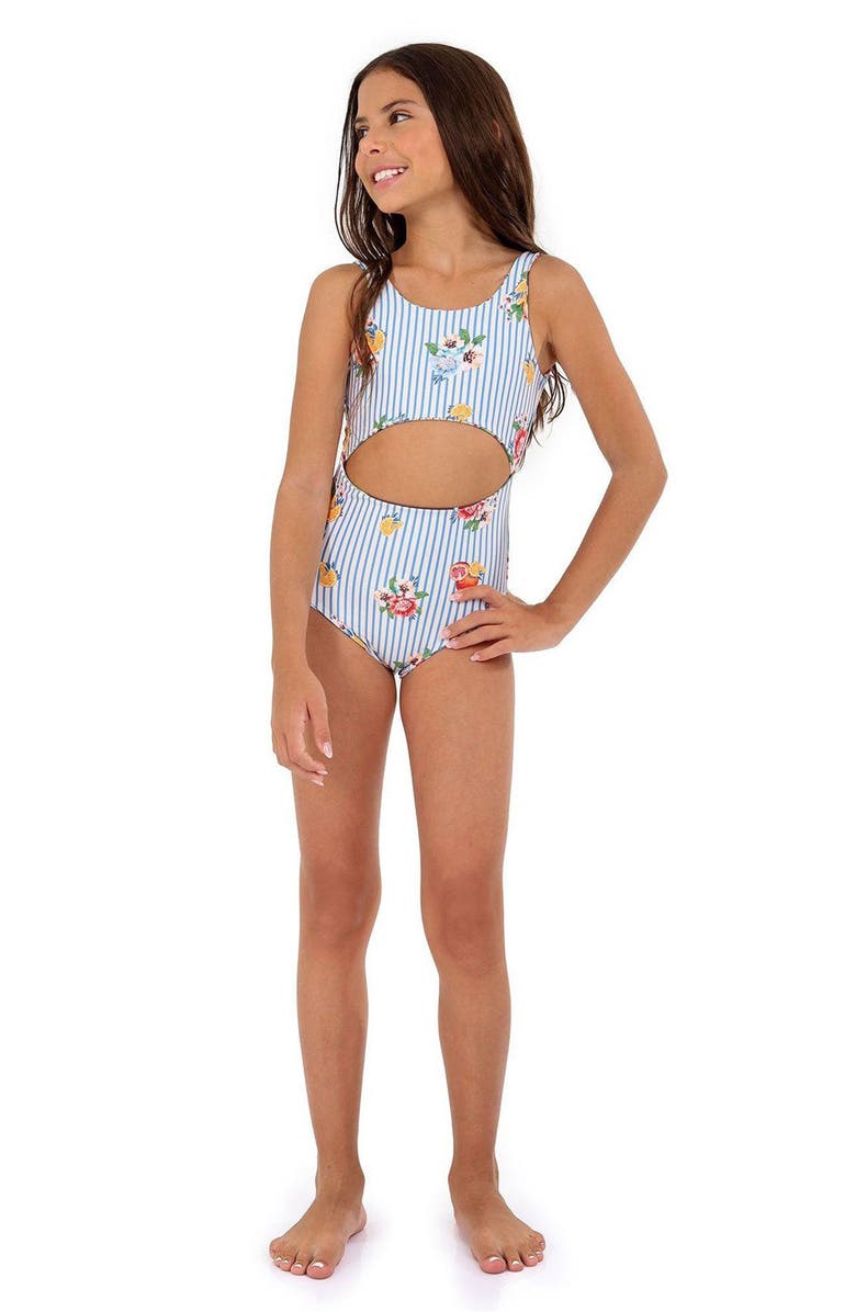 Agua Bendita Kids' Ame Cutout One-Piece Swimsuit, Alternate, color, Blue Multi