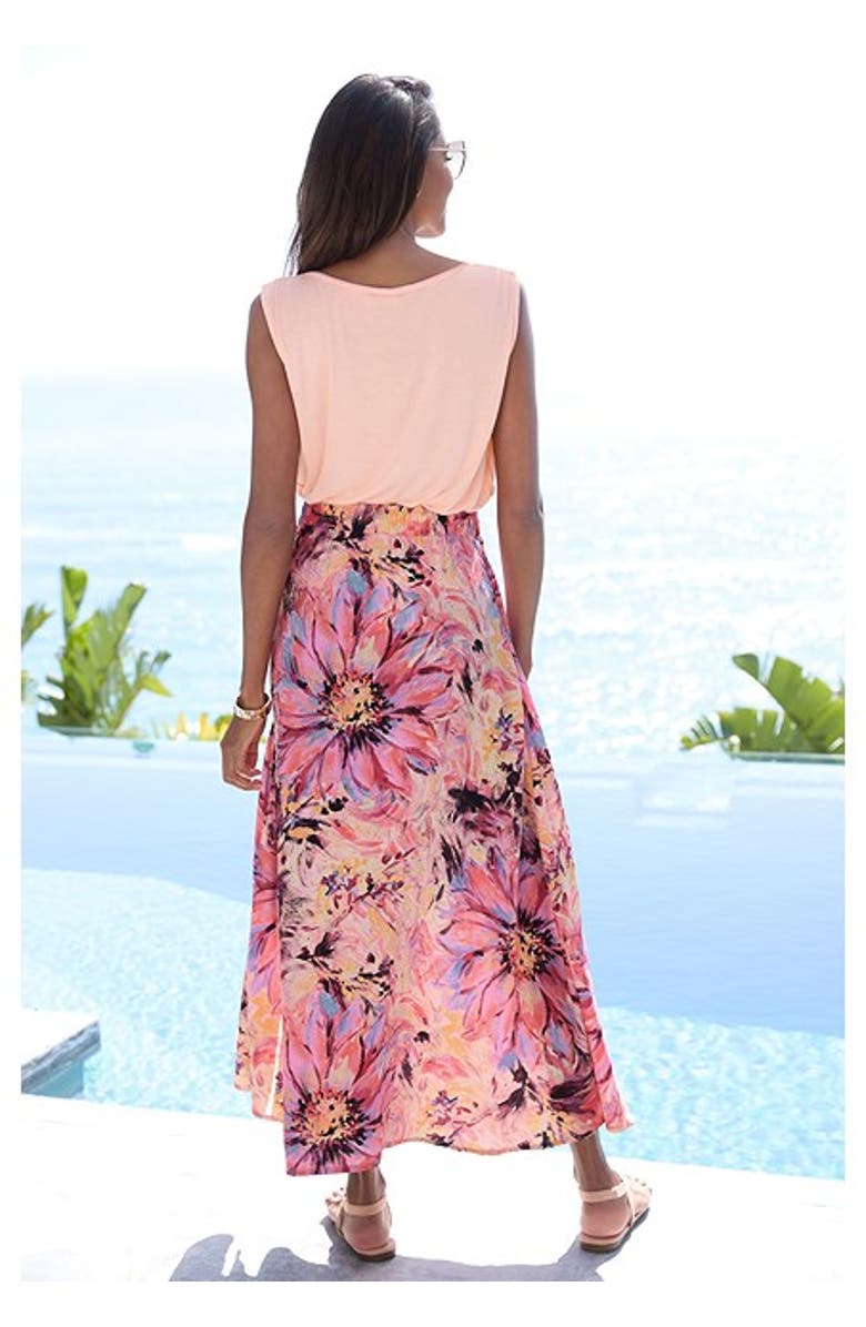 LASCANA Women's Flowy Floral Maxi Skirt, Alternate, color, Pink-Printed