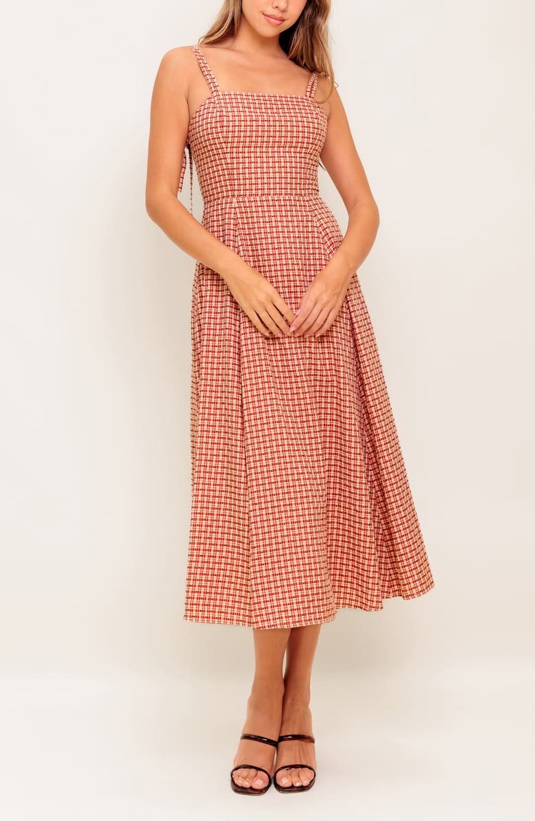 FLYING TOMATO Plaid Fit & Flare Midi Dress, Alternate, color, 