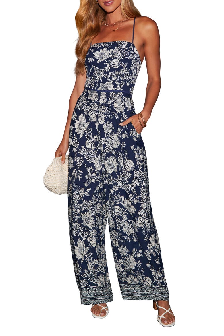 Florencia Wide Leg Jumpsuit, Main, color, NAVY/ WHITE