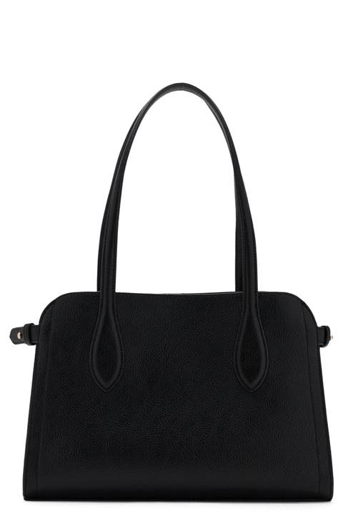 Pebbled Faux Leather Top Handle Bag & Pouch