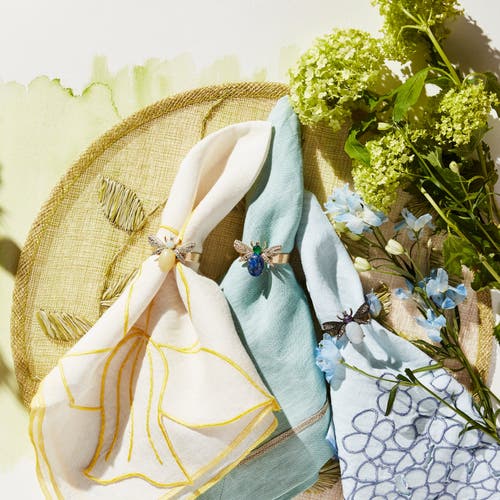 Joanna Buchanan Etched Wing Bug Lapis Lazuli Napkin Rings, Set Of 4 In Neutral