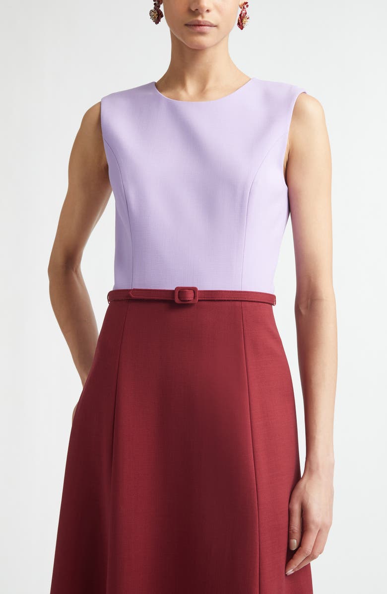 Carolina Herrera Colorblock Belted Stretch Wool Midi Dress, Alternate, color, Rioja Multi