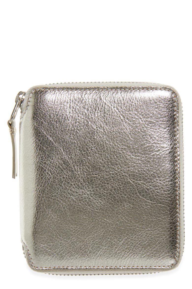 Metallic Leather Wallet, Main, color, SILVER