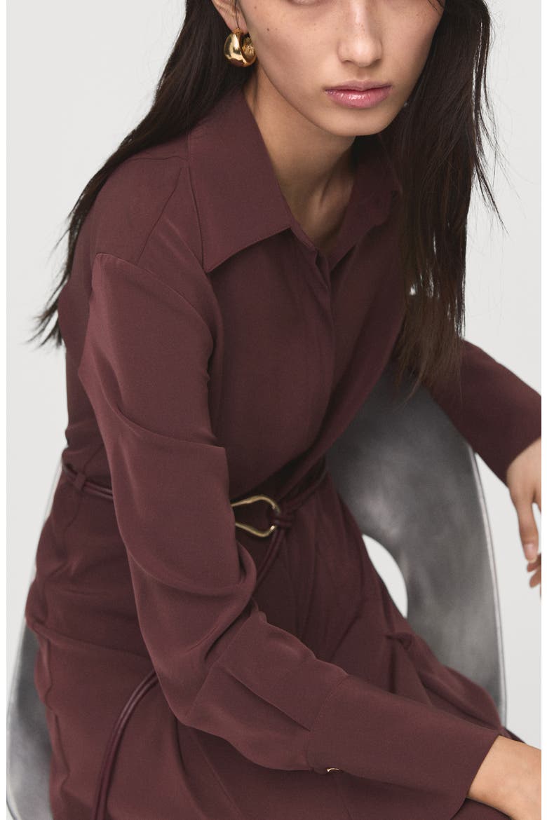 Long Sleeve Belted Shirtdress, Alternate, color, BURGUNDY