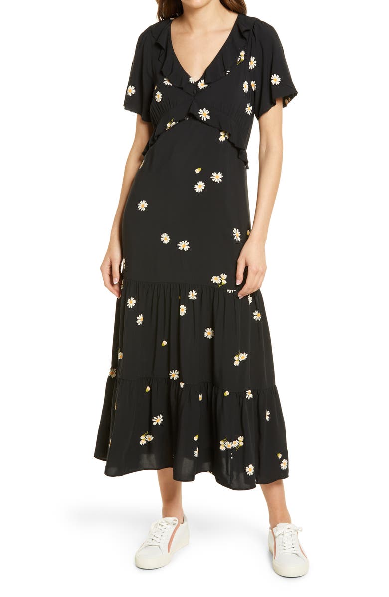 Madewell Lazy Daisies Ruffle Tiered Maxi Dress, Main, color, 