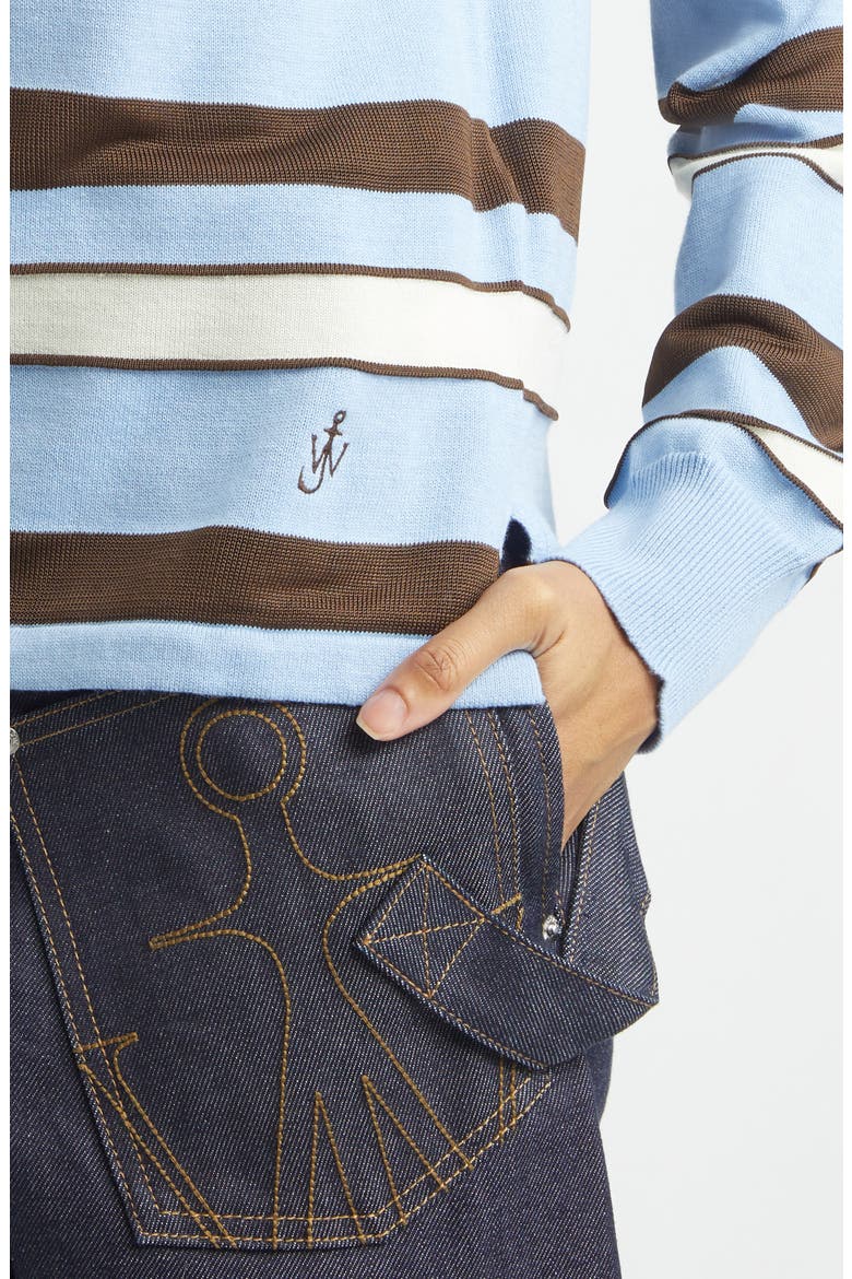 Stripe Cotton & Wool Blend Rugby Polo, Alternate, color, MISTY BLUE