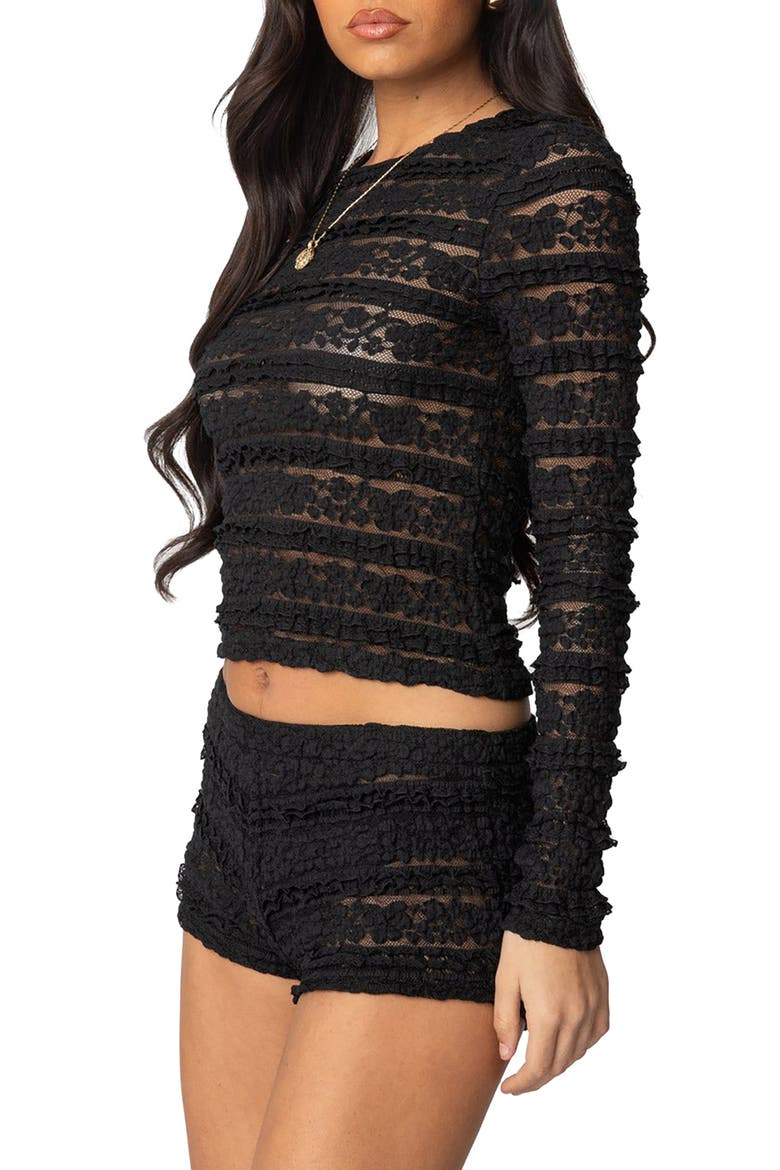 Maisley Sheer Lace Crop Top, Alternate, color, BLACK