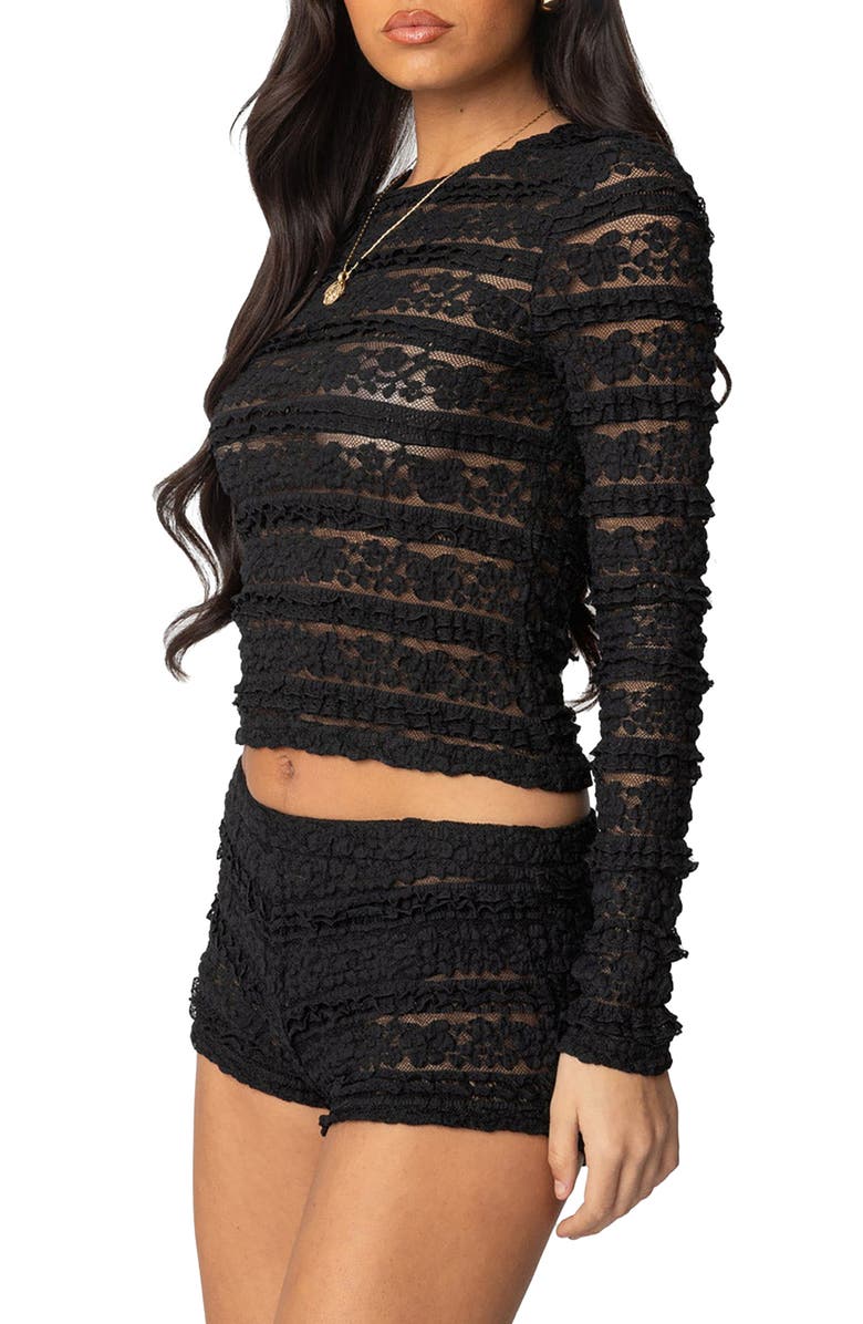 EDIKTED Maisley Sheer Lace Crop Top, Alternate, color, Black