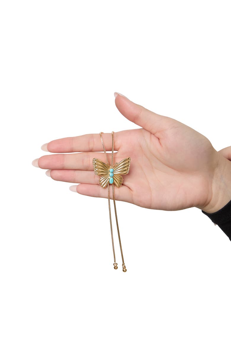 Gold-Tone Butterfly Y-Lariat Necklace with Green Crystal, Alternate, color, Gold