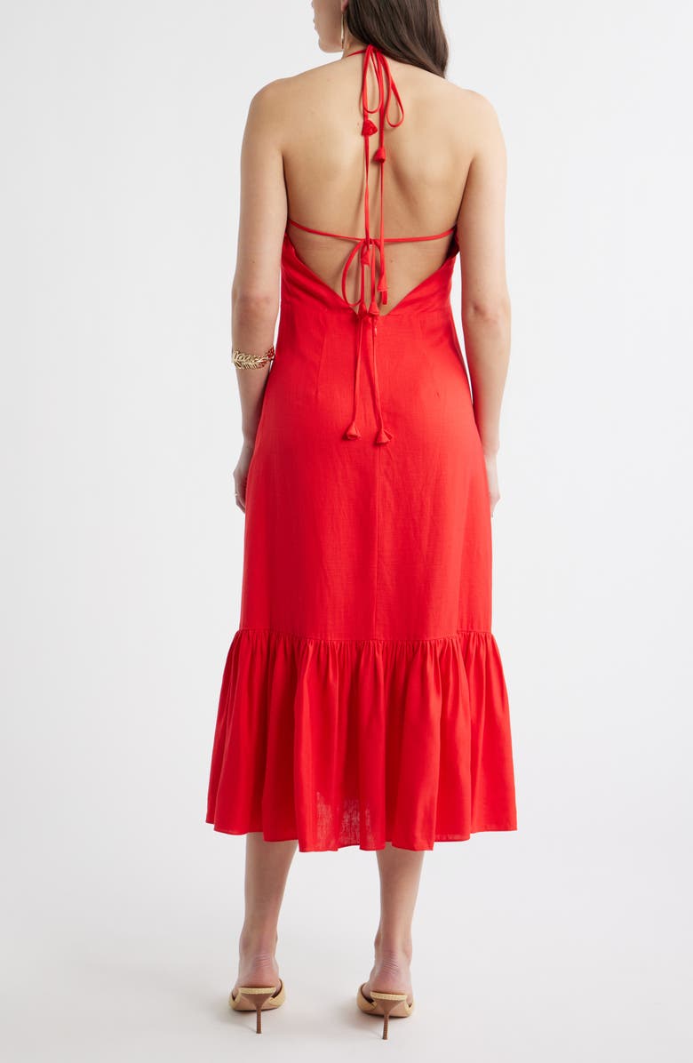 Chelsea28 Appliqué Tiered Halter Midi Dress, Alternate, color, Red
