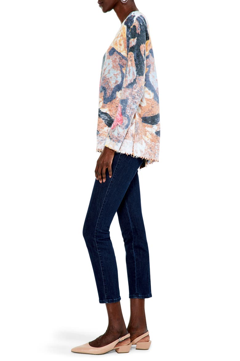 Women's Print Asymmetric Destroyed Edge Sweater, Alternate, color, BLUE MULTI
