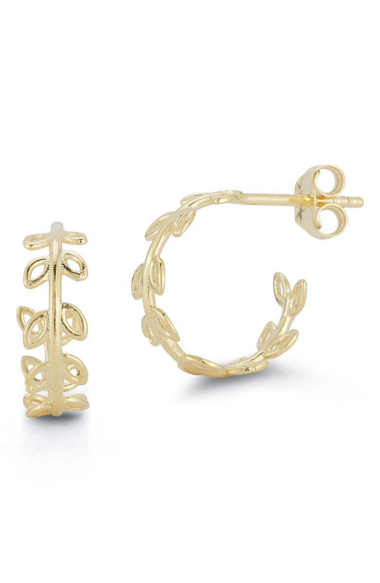 Ember Fine Jewelry 14K Gold Leaf Hoop Earrings, Main, color, 