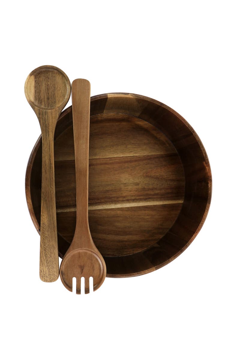 Gibson Elite 3 Piece Acacia Wood Salad Bowl and Spoon Set, Alternate, color, Brown