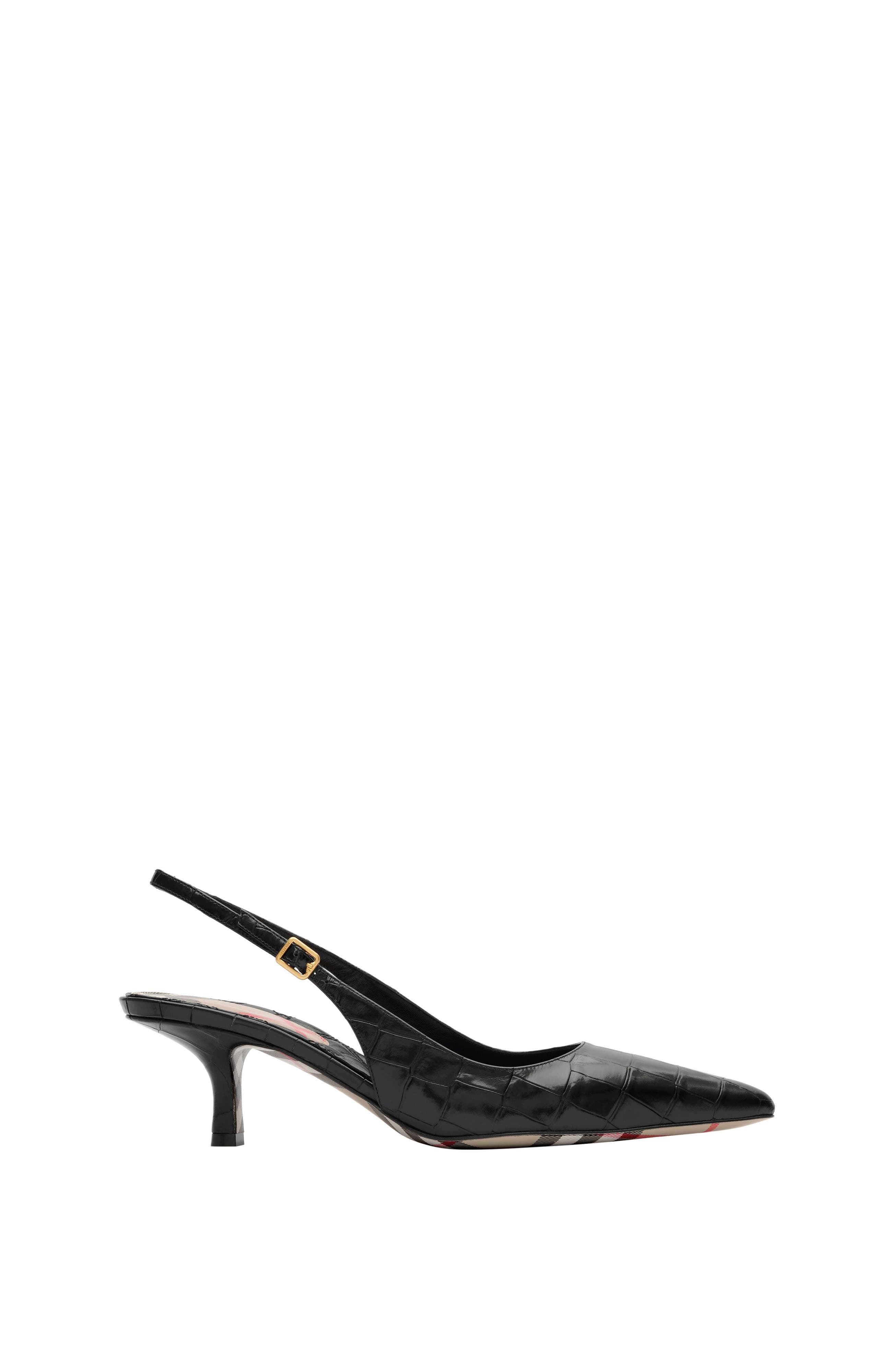 Crocodile-effect Leather Dame Slingback Pumps, Main, color, Black
