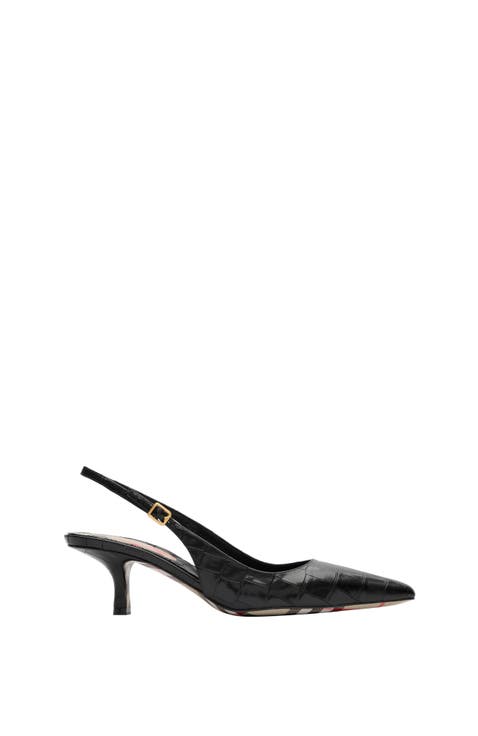 Crocodile-effect Leather Dame Slingback Pumps