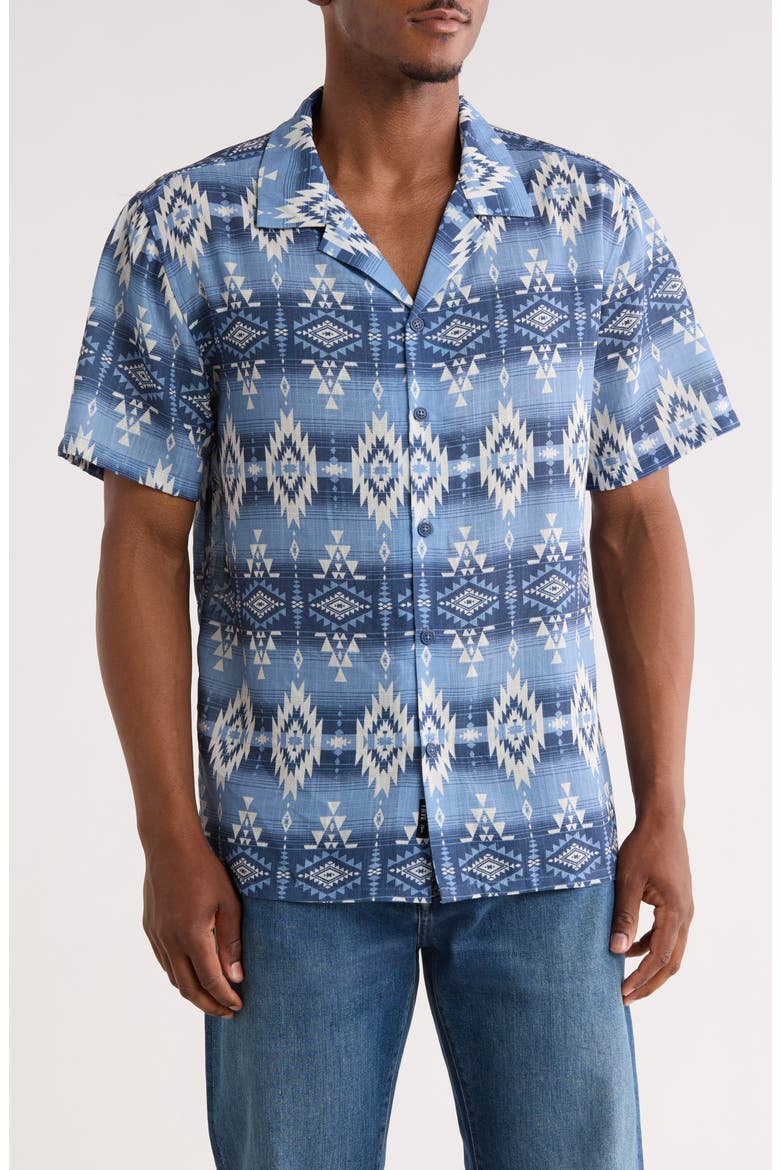 Geometric Print Camp Shirt, Main, color, VINTAGE INDIGO