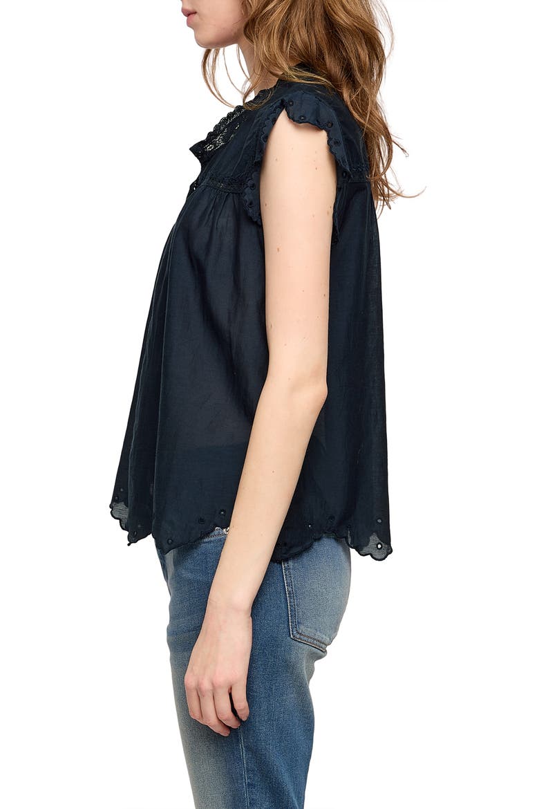 Tika Lace Trim Flutter Sleeve Top, Alternate, color, ENCORE