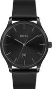 BOSS Three-Hand Quartz Leather Strap Watch, 43mm