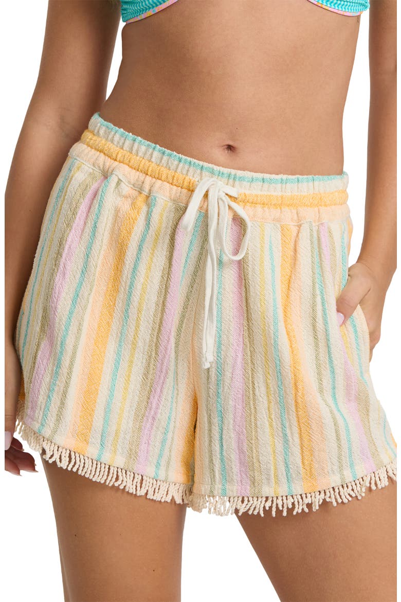 Palm Viva Stripe Fringe Hem Drawstring Shorts, Alternate, color, SWEET LILAC