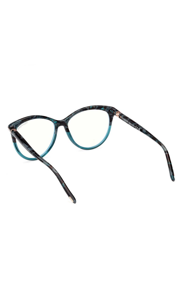 TOM FORD 55mm Round Blue Light Blocking Glasses, Alternate, color, Havana / Teal / T Logo
