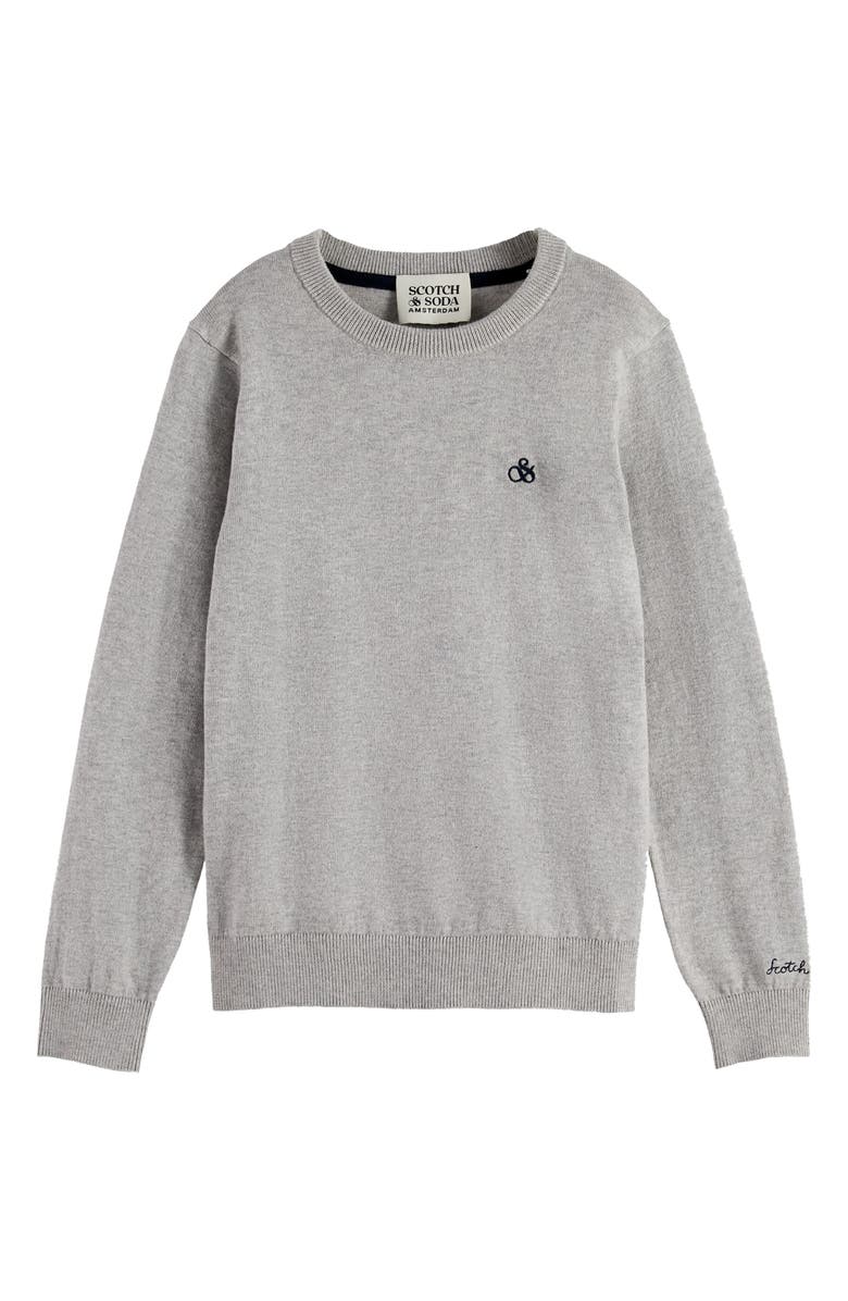 Scotch & Soda Kids' Regular Fit Cotton Crewneck Sweater, Main, color, Grey Melange